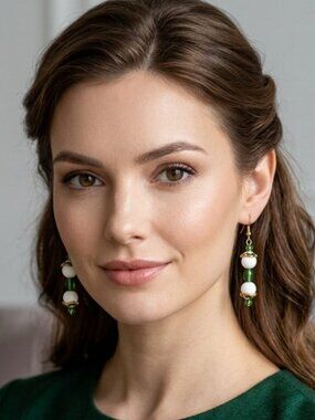 Snow Jade Green Cloisonne Pierced Earrings